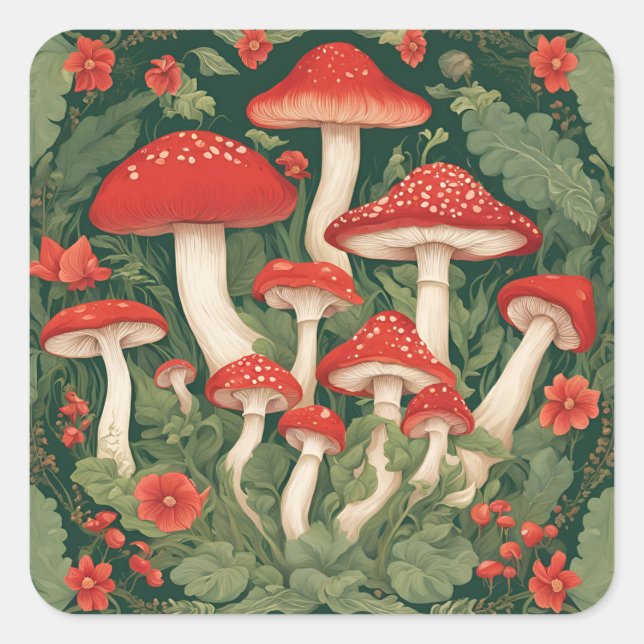 Adesivo Quadrado Mushroom Cottagecore (Frente)