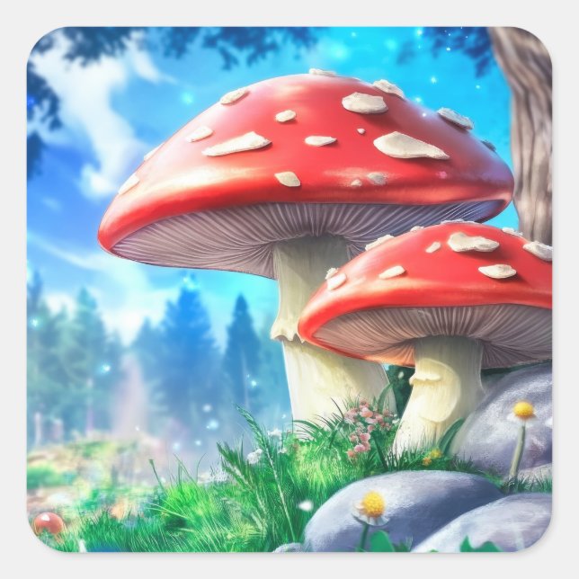 Adesivo Quadrado Mushroom Forest Fantasy Art (Frente)