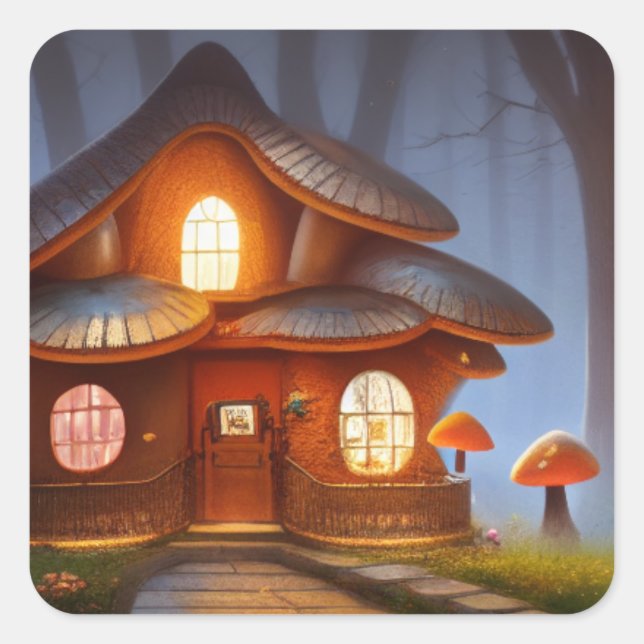 Adesivo Quadrado Mushroom House (Frente)