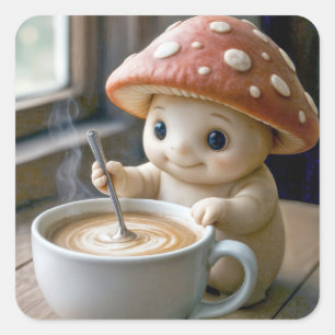 Adesivo Quadrado Mushroom Munchkin Stirring Morning Café
