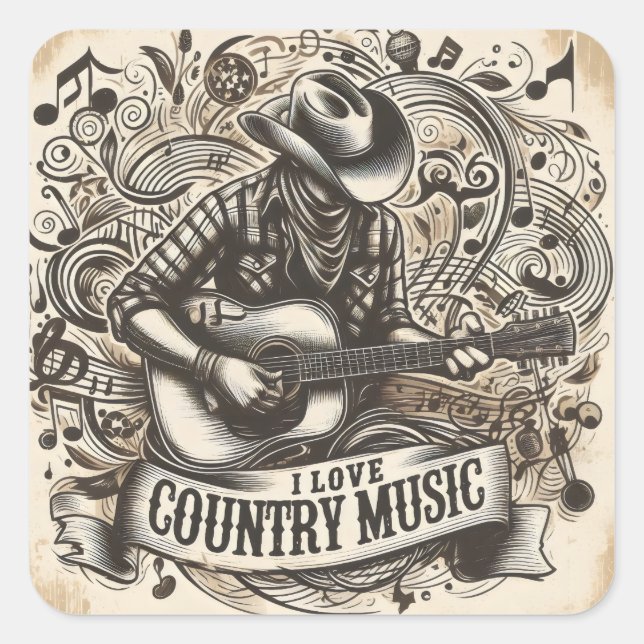 Adesivo Quadrado Música country. (Frente)