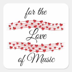 Adesivo Quadrado Música de corações brancos "Pelo amor da música"