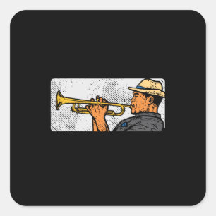 Adesivo Quadrado Música de Jazz com Trumpet Retro Trumpet