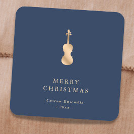 Adesivo Quadrado Música de Violino em Ouro Elegante Natal Azul