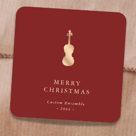 Adesivo Quadrado Música de Violino em Ouro Elegante Natal Vermelho