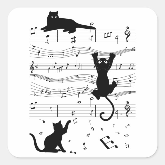 Adesivo Quadrado Música Gatos Gatos Gatos Bonitos Músicos Engraçado (Frente)