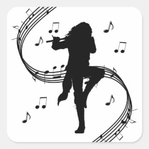 Adesivo Quadrado Música Incrível de Flautista Solitário 