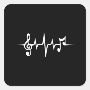 Adesivo Quadrado Música Pulse Notes Clef Frequency Wave Sound