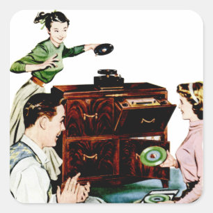 Adesivo Quadrado Música Retro