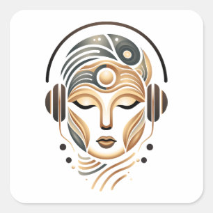 Adesivo Quadrado Música Zen Minimalista Deusa Geométrica Abstrata