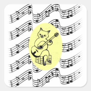 Adesivo Quadrado Musical Cat Music Notes Guitar Hobby