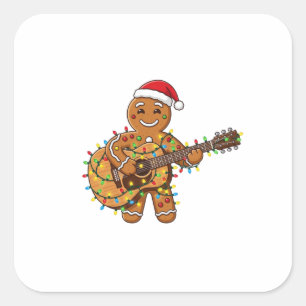 Adesivo Quadrado Músico Bonito de Biscoito de Gengibre Tocando Guit