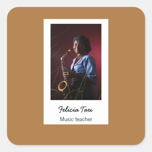 Adesivo Quadrado Músico de fotos personalizado marrom (Frente)