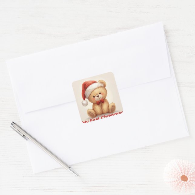 Adesivo Quadrado My First Christmas Cute Baby Holiday Sticker (Envelope)