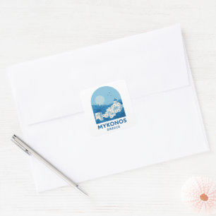 Adesivo Quadrado Mykonos Grécia Arte de Viagem Minimalista Azul