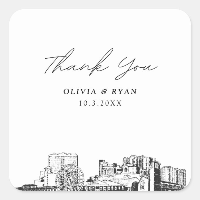 Adesivo Quadrado Myrtle Beach Wedmarks Favor Obrigado (Frente)