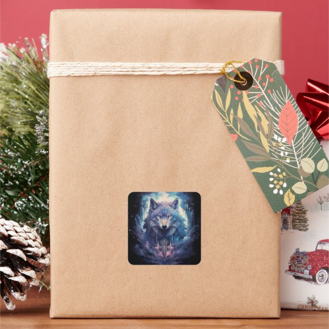 Adesivo Quadrado Mystic Moon Wolf Guardian (Feriado)