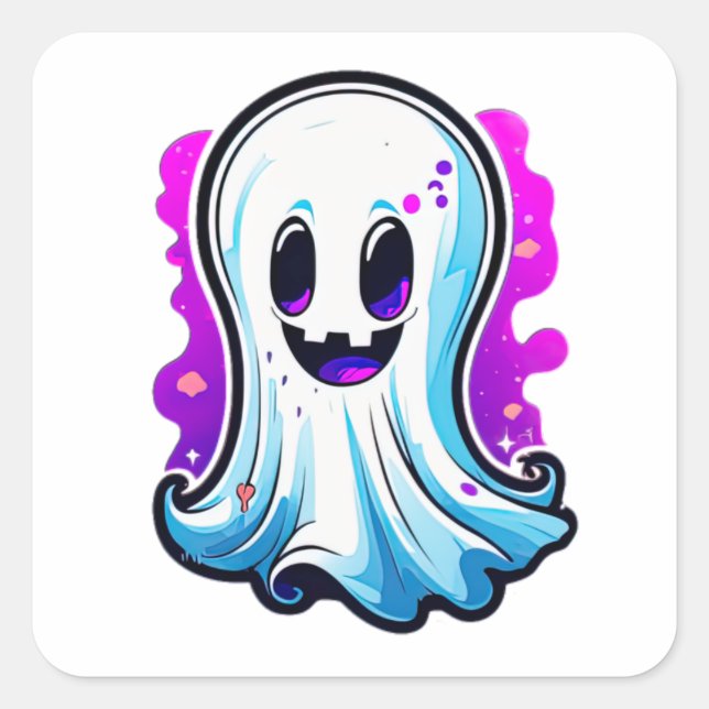 Adesivo Quadrado Mystic Whispers, Fantasma Bonita do Halloween (Frente)