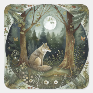 Adesivo Quadrado Mystical Woodland Wolf
