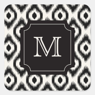 Adesivo Quadrado Na moda Chic Black Ivory Diamond Ikat Monograma