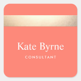 Adesivo Quadrado Na moda Faux Gold Foil Stripe Coral Moderno Laranj