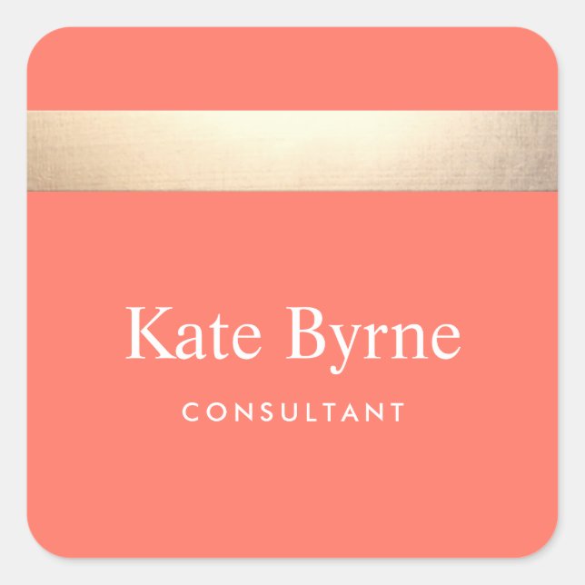 Adesivo Quadrado Na moda Faux Gold Foil Stripe Coral Moderno Laranj (Frente)