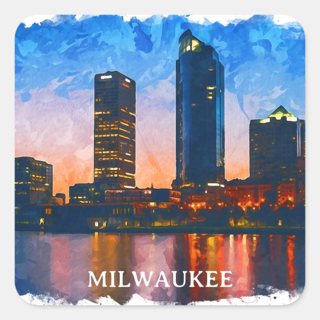 Adesivo Quadrado Na moda Milwaukee Wisconsin Skyline Panorama View (Frente)