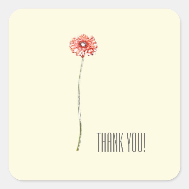 Adesivo Quadrado Na moda Minimalística de Flor de Gerbera Vermelha (Frente)