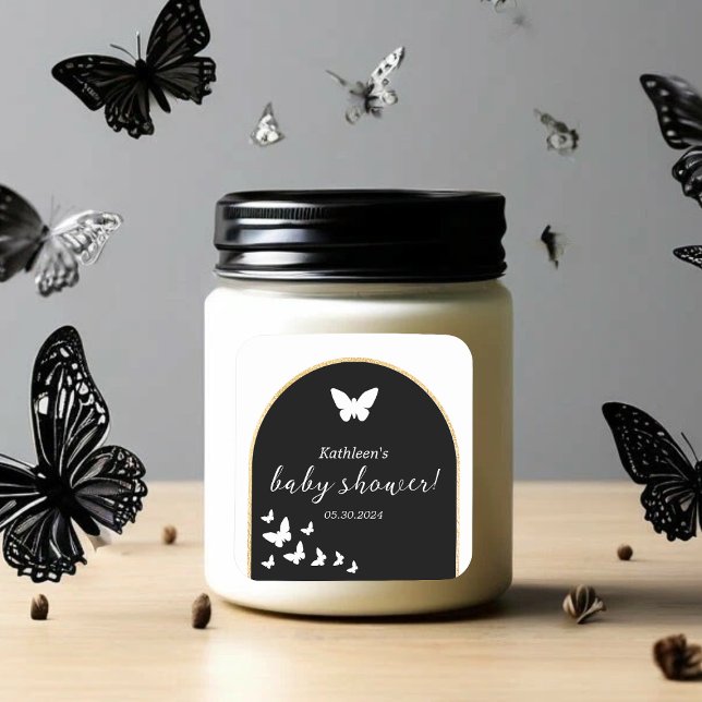 Adesivo Quadrado Na moda, Preto E Branco, Chá de fraldas Neutro De  (Stylish Black And White Gender Neutral Baby Shower Square Sticker)