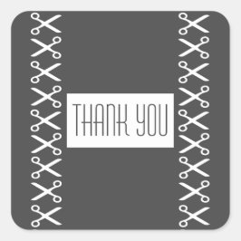 Adesivo Quadrado Na moda Tesoura Hairdresser Tailor Obrigado