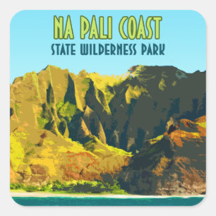 Adesivo Quadrado Na Pali Coast State Wilderness Park Hawaii Vintage