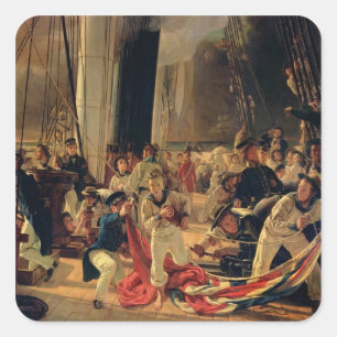 Adesivo Quadrado Na plataforma durante uma batalha de mar, 1855