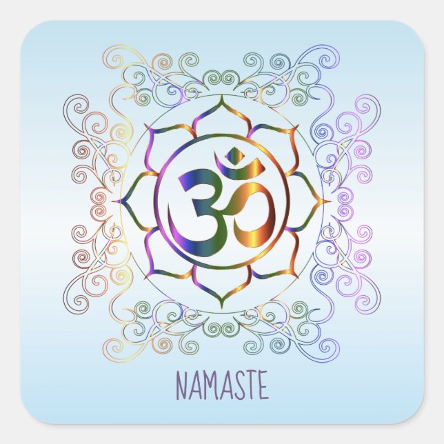 Adesivo Quadrado Namaste Aum (Om) Lotus Prismatic Ornamental (Frente)