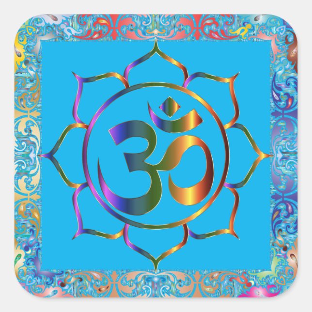 Adesivo Quadrado Namaste Om Lotus Rainbow Vintage Personalizado (Frente)