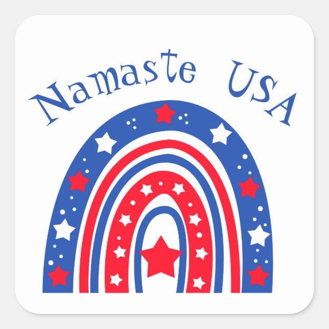 Adesivo Quadrado Namaste USA Patriótico Arco-Íris (Frente)