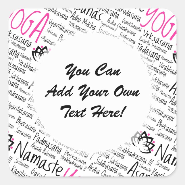 Adesivo Quadrado Namaste Yoga Positions Asana Pose Nomes de Sânscri (Frente)