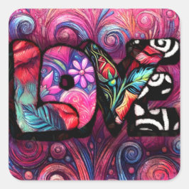 Adesivo Quadrado Namorados abstrato Love Word Grafite Floral Cor-de