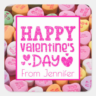 Adesivo Quadrado Namorados Candy Hearts Feliz Dia dos Namorados Pre
