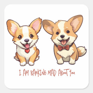 Adesivo Quadrado Namorados de Aniversário do Cachorro Corgi