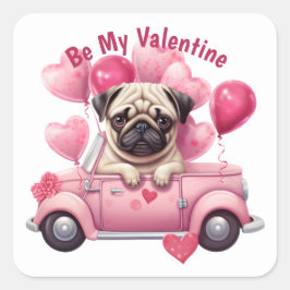Adesivo Quadrado Namorados de Carro Pug Carro com Balão de Coração