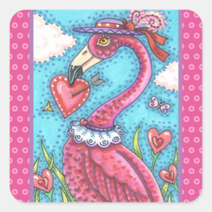 Adesivo Quadrado Namorados DE PINK FLAMINGO CORAÇÃO, AMOR BIRD WHIM