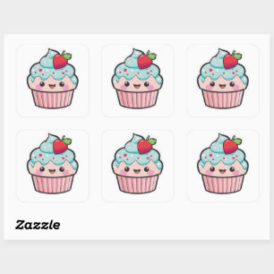 Adesivo Quadrado Namorados Kawaii Cupcake Sticker
