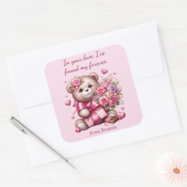 Adesivo Quadrado Namorados Love Rosa Bear