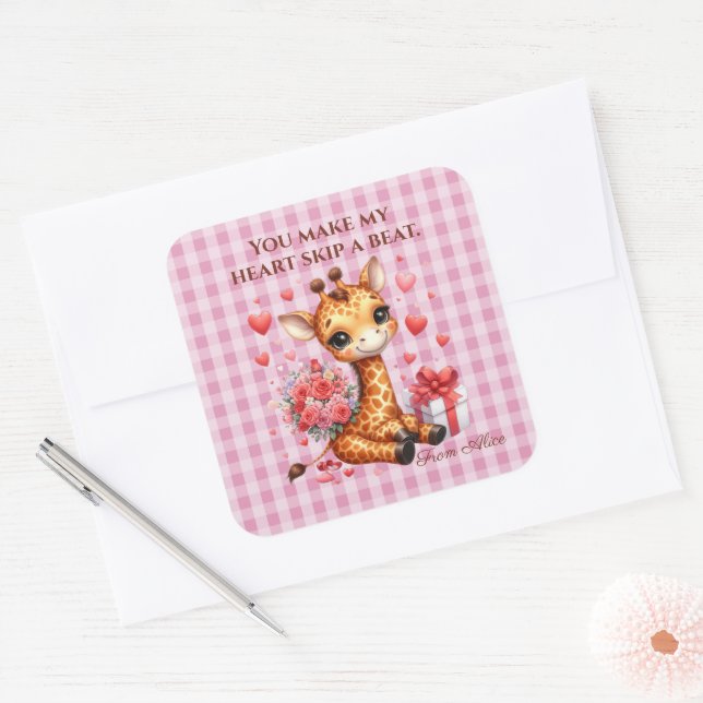 Adesivo Quadrado Namorados Love Rose Bouquet Giraffe (Envelope)