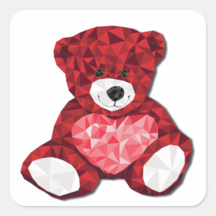 Adesivo Quadrado Namorados vermelho com urso de pelúcia geométric