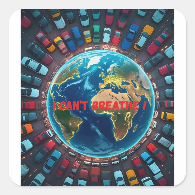 Adesivo Quadrado Não consigo respirar - Poluição ambiental (Frente)