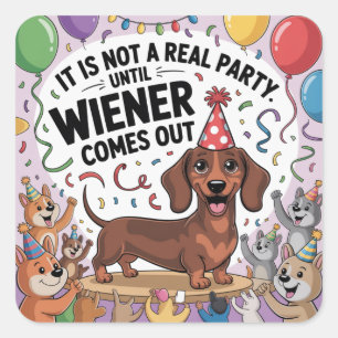 Adesivo Quadrado Não É Uma Festa de Verdade Até o Wiener Aparecer