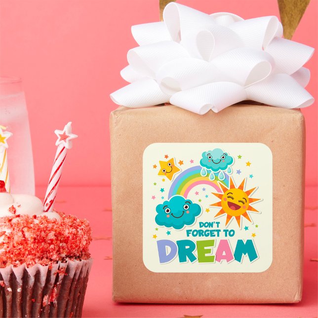 Adesivo Quadrado Não se esqueça de sonhar nuvens de sol inspiradora (Criador carregado)