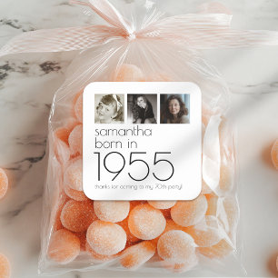 Adesivo Quadrado Nascer em Obrigados de Festa de aniversário de fot