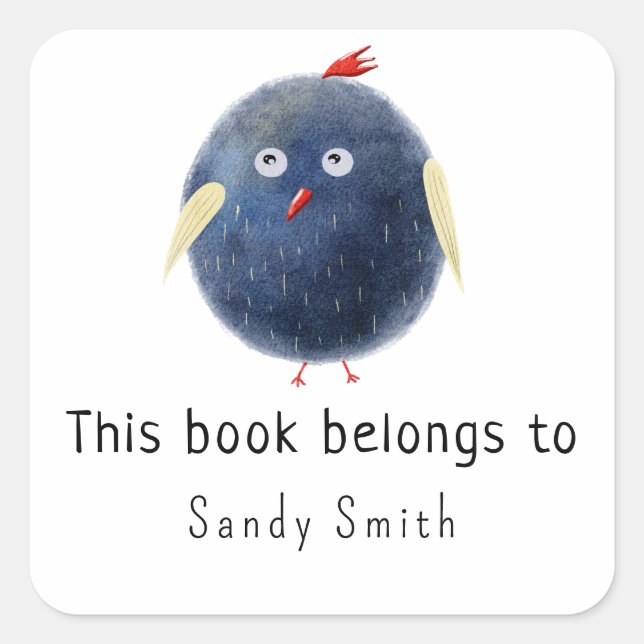 Adesivo Quadrado Nascido de aquarela - Este livro pertence a (Frente)